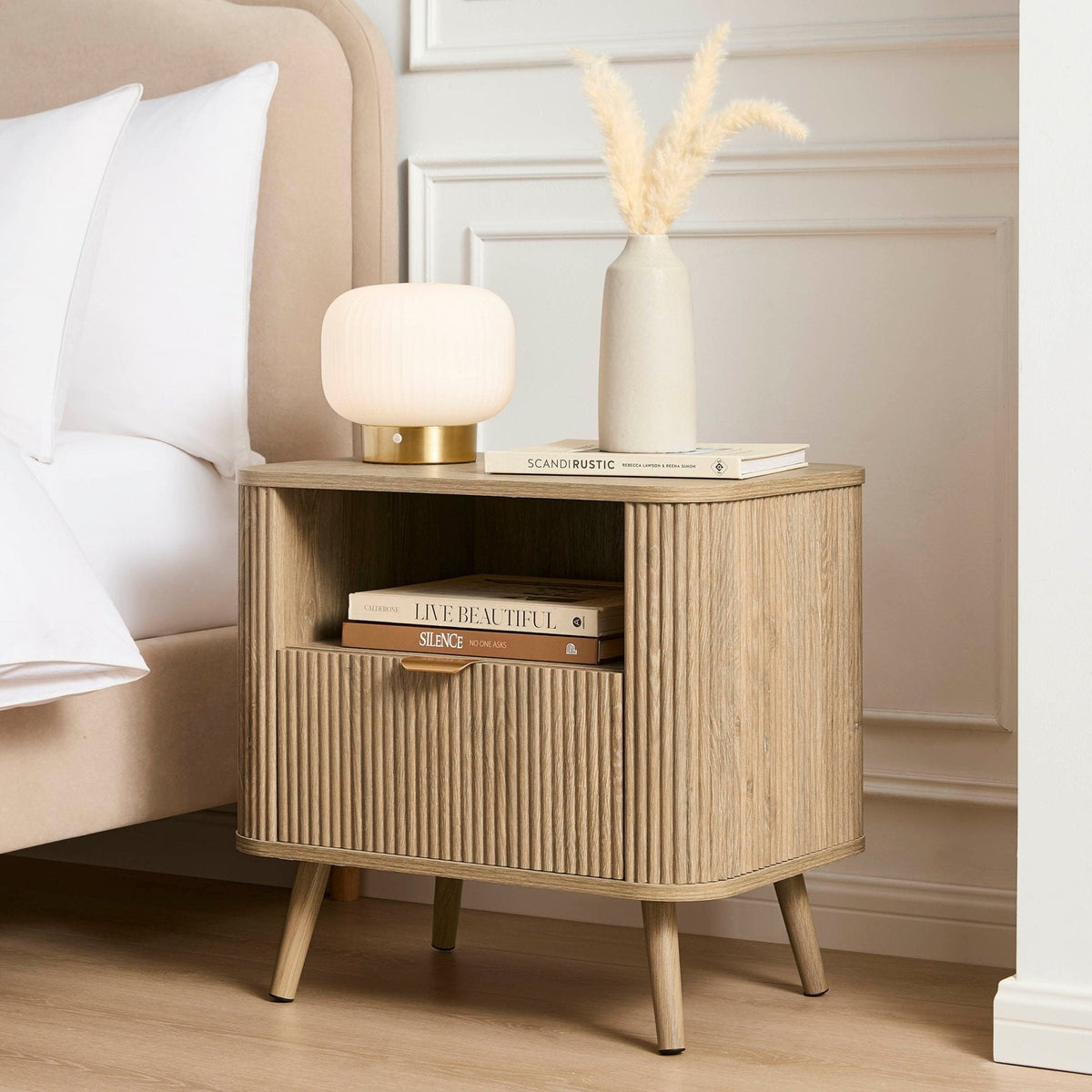 Dusklia - Hattie 1 Drawer Bedside with Shelf - Light Wood