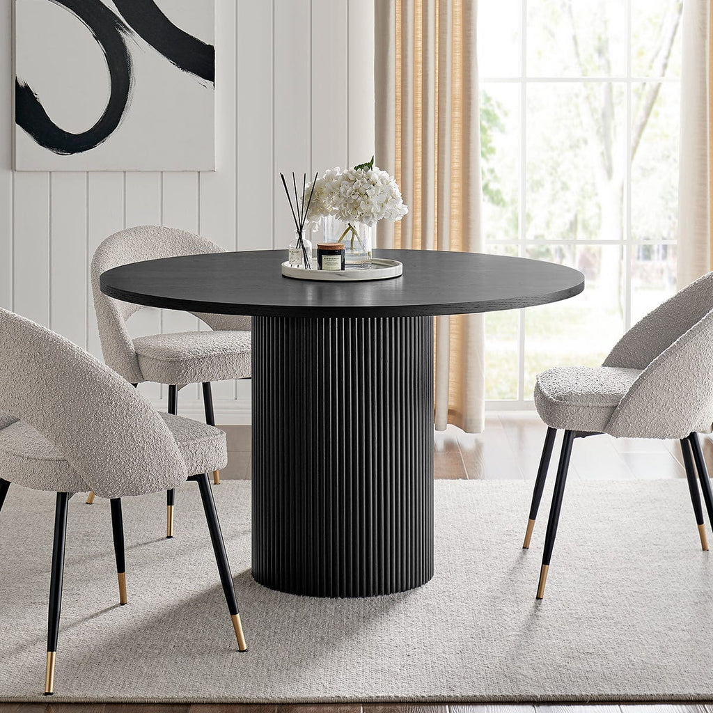 Dusklia - Hattie Panel Round 4-6 Seater Pedestal Dining Table - Black