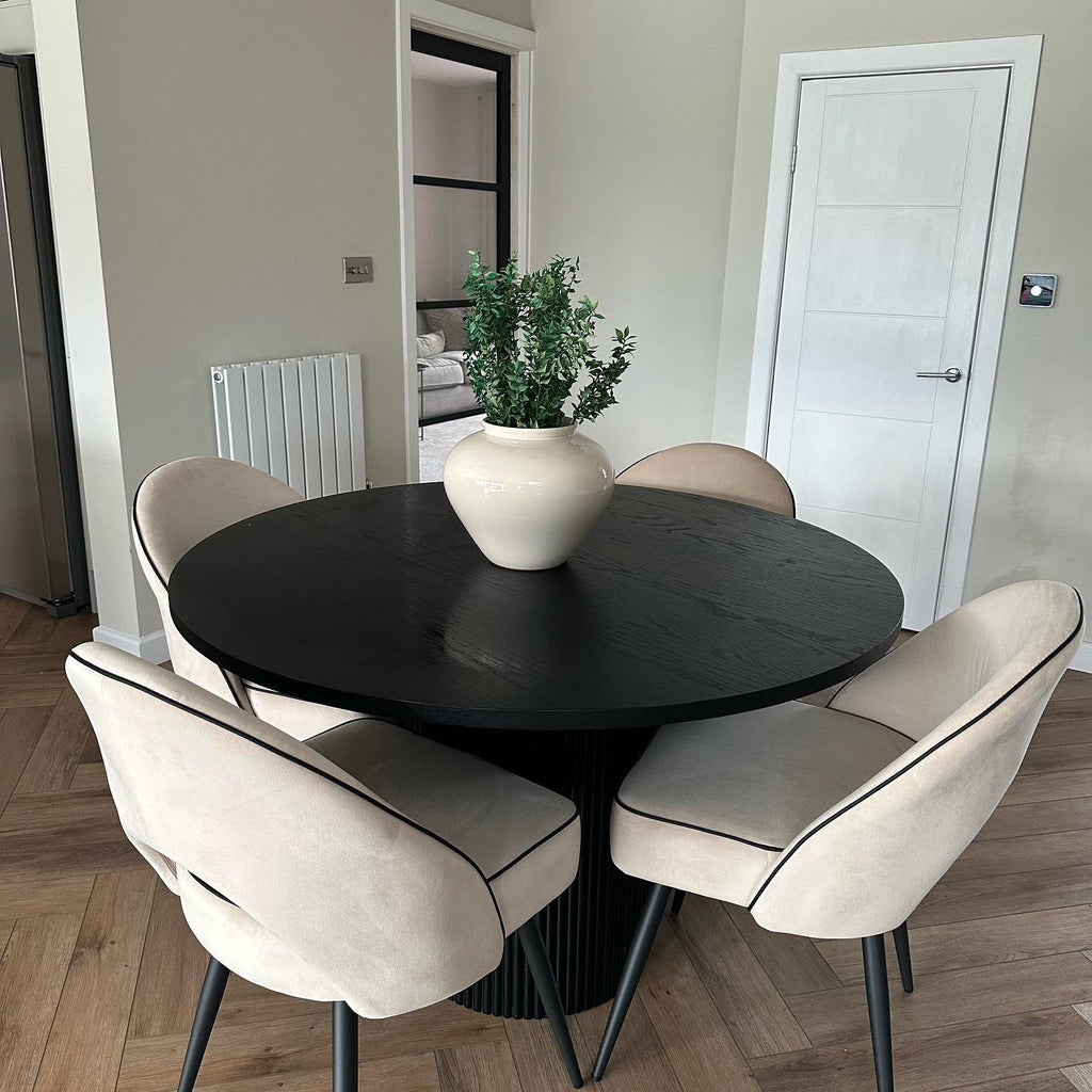 Dusklia - Hattie Panel Round 4-6 Seater Pedestal Dining Table - Black