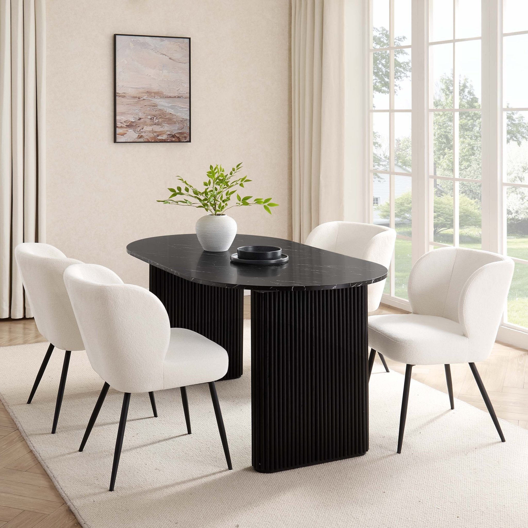 Dusklia - Hattie Panel Oval 4 Seater Dining Table - Black Marble