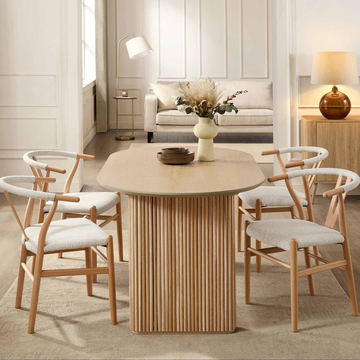 Dusklia - Hattie Panel Oval 4 Seater Dining Table - Natural