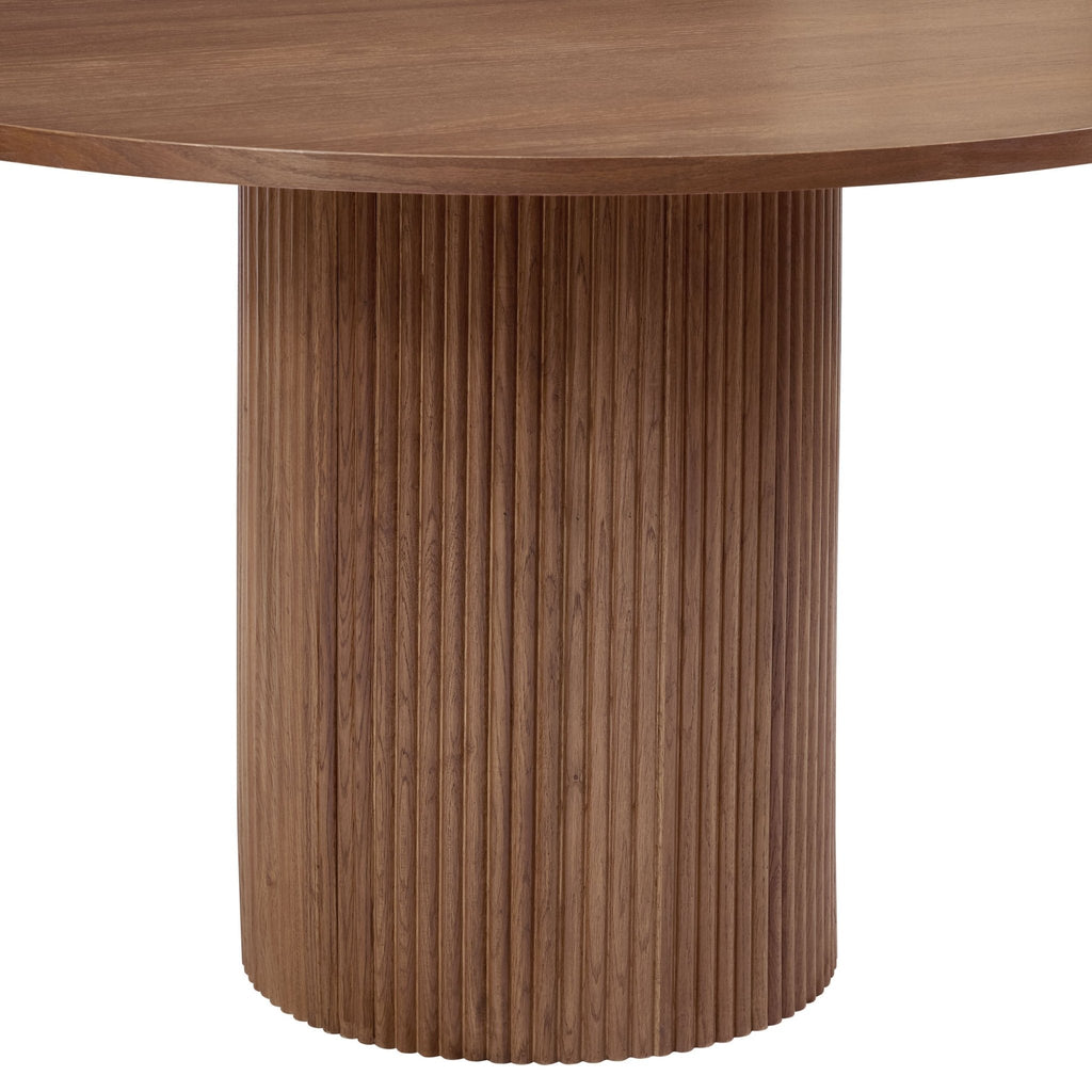 Dusklia - Hattie Panel Round  4-6 Seater Dining Table - Mid Wood