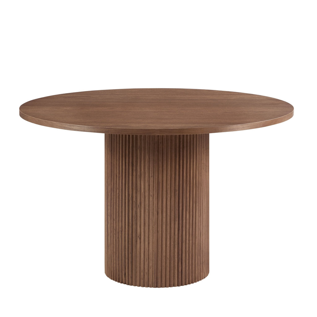 Dusklia - Hattie Panel Round  4-6 Seater Dining Table - Mid Wood