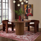 Dusklia - Hattie Panel Round  4-6 Seater Dining Table - Mid Wood