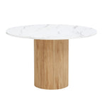 Dusklia - Hattie Panel Round 4-6 Seater Pedestal Dining Table - Natural/Marble