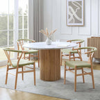 Dusklia - Hattie Panel Round 4-6 Seater Pedestal Dining Table - Natural/Marble