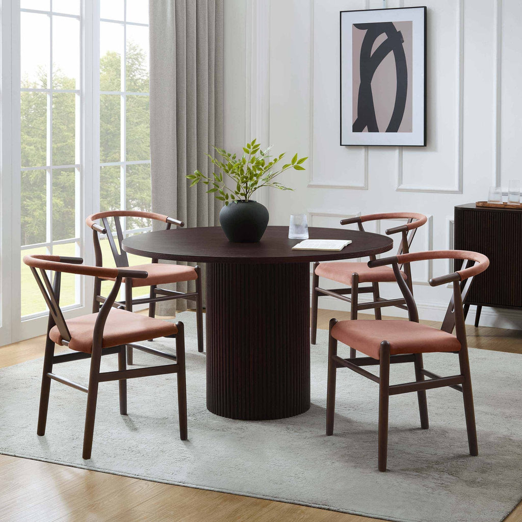 Dusklia - Hattie Panel Round 4-6 Seater Pedestal Dining Table - Walnut