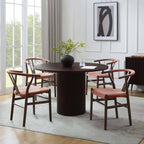 Dusklia - Hattie Panel Round 4-6 Seater Pedestal Dining Table - Walnut