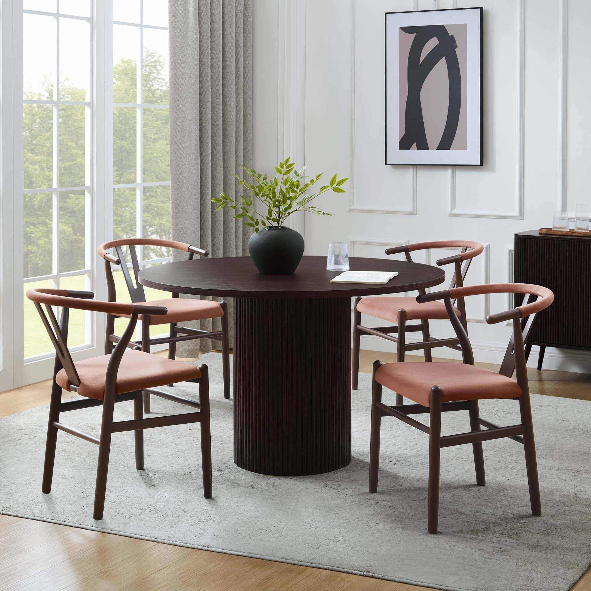 Dusklia - Hattie Panel Round 4-6 Seater Pedestal Dining Table - Walnut