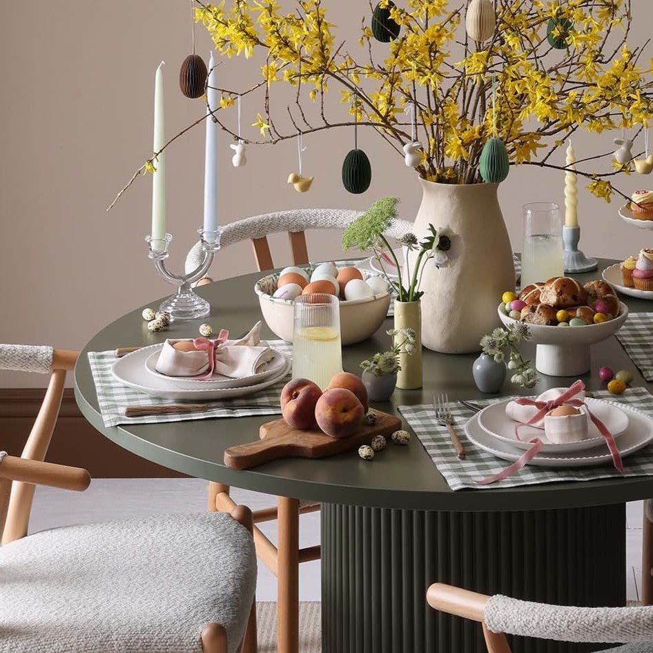 Dusklia - Hattie Panel Round 4-6 Seater Pedestal Dining Table - Vetiver
