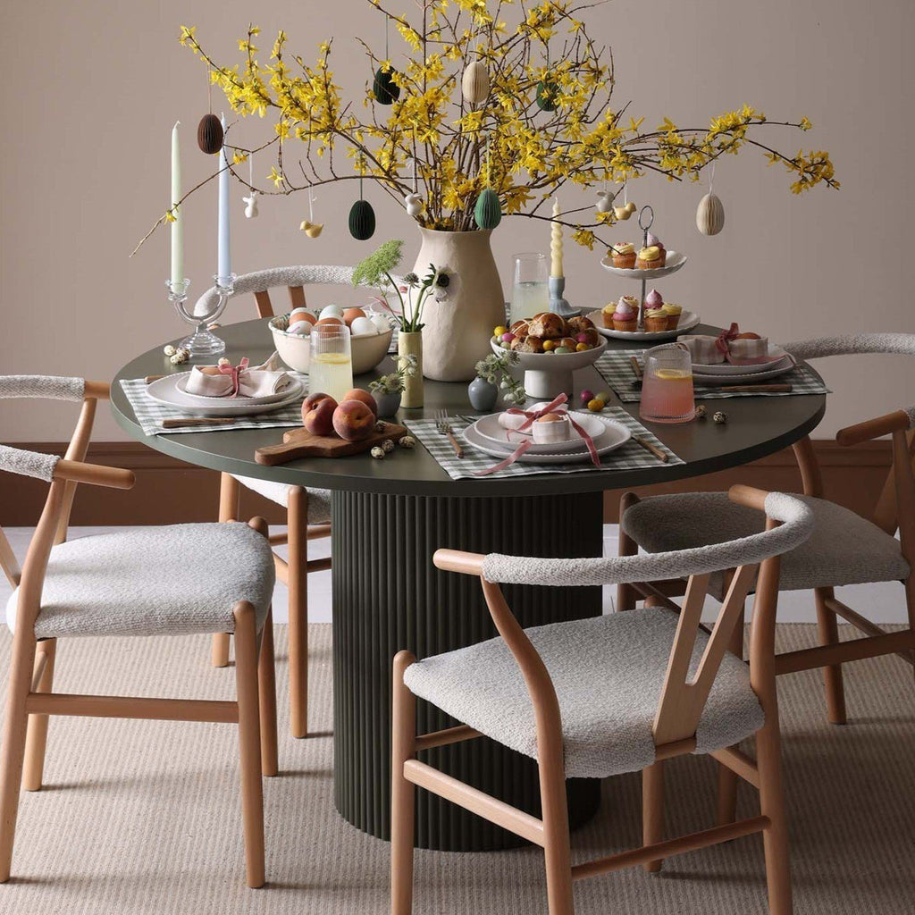 Dusklia - Hattie Panel Round 4-6 Seater Pedestal Dining Table - Vetiver