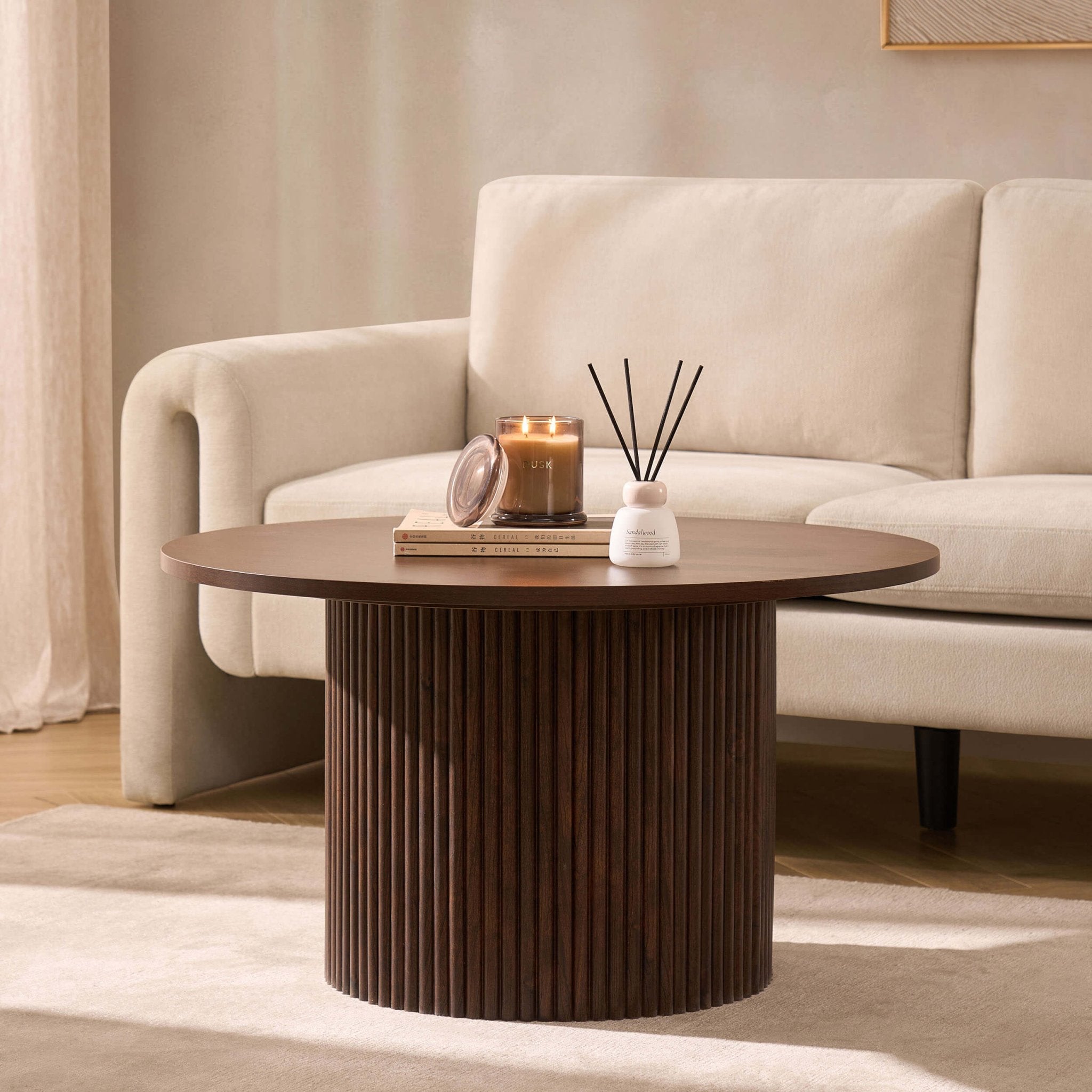 Dusklia - Hattie Round Pedestal Coffee Table - Walnut