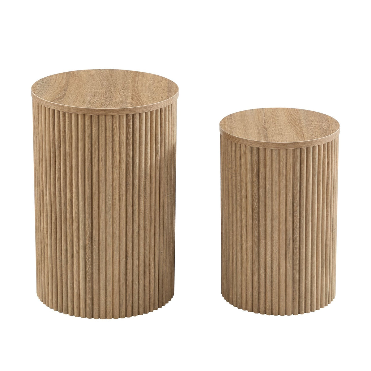 Dusklia - Hattie Round Pedestal Nesting Tables - Light Wood