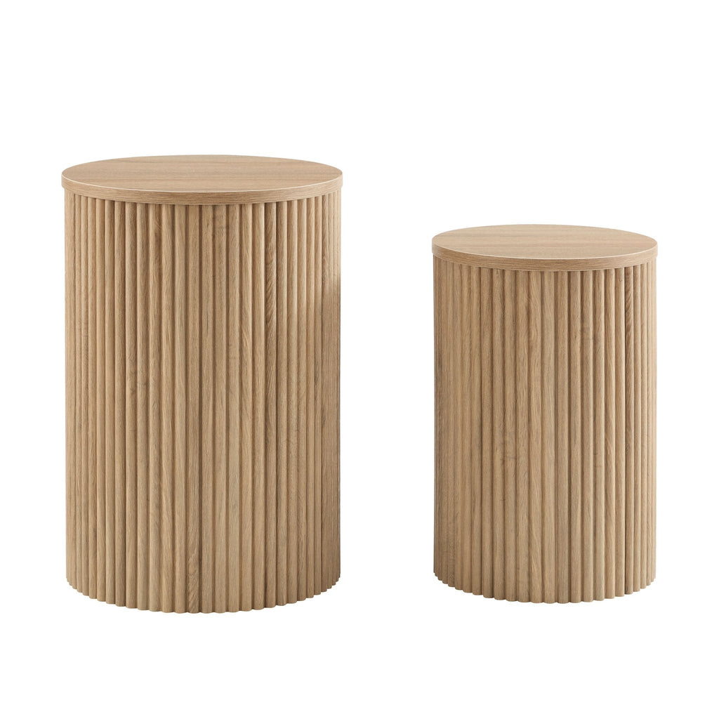 Dusklia - Hattie Round Pedestal Nesting Tables - Light Wood