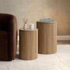 Dusklia - Hattie Round Pedestal Nesting Tables - Light Wood