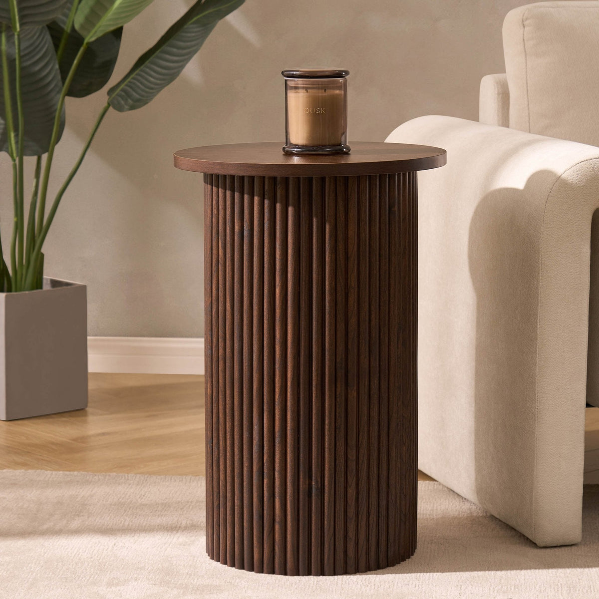 Dusklia - Hattie Round Pedestal Side Table - Walnut