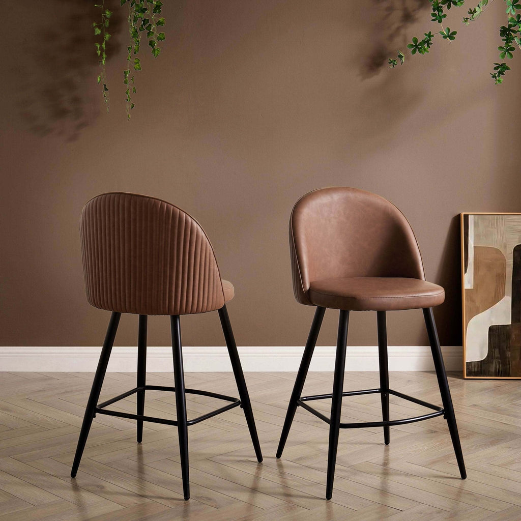 Dusklia - Hattie Set of 2 Barstools - Faux Leather Tan