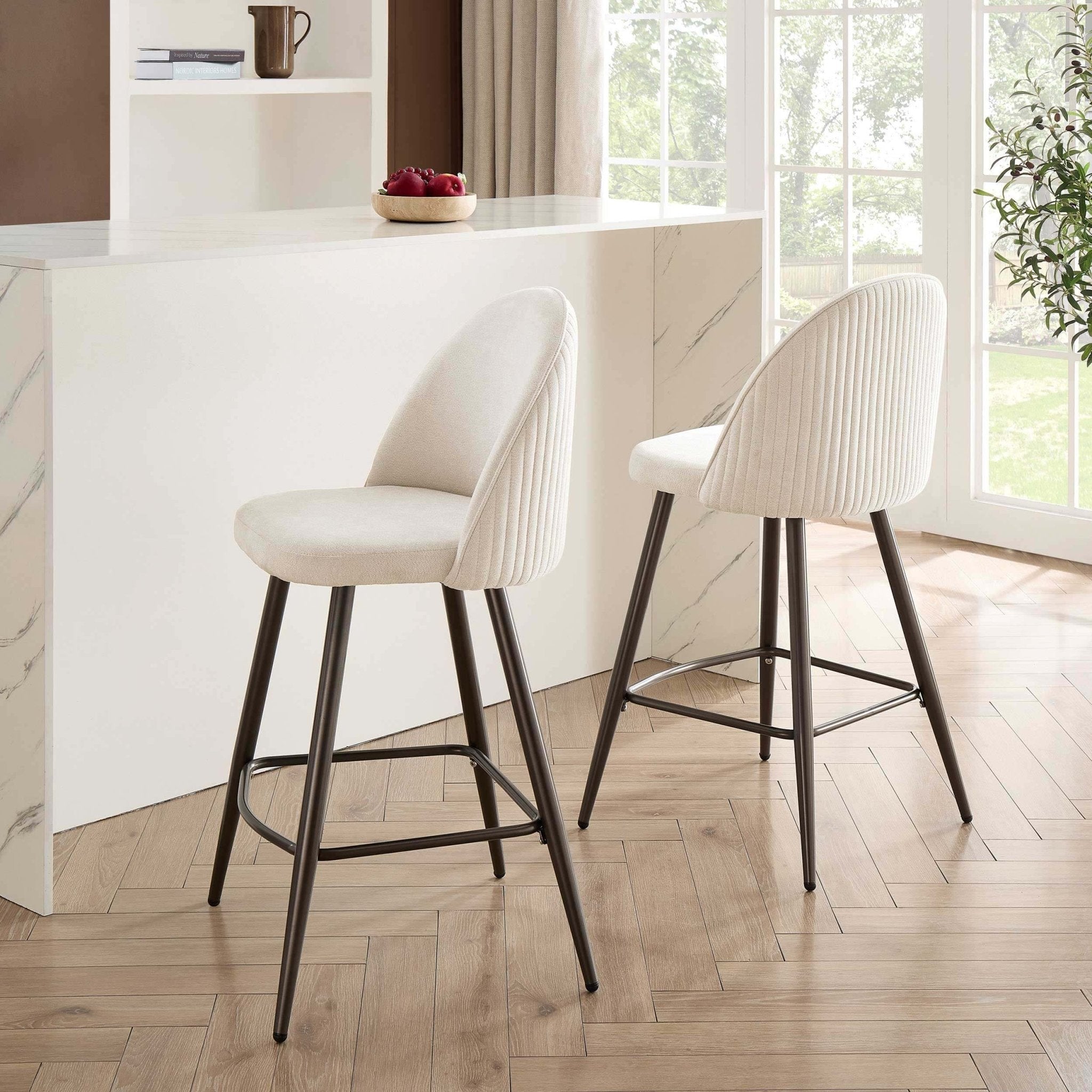 Dusklia - Hattie Set of 2 Barstools - Ivory Chenille
