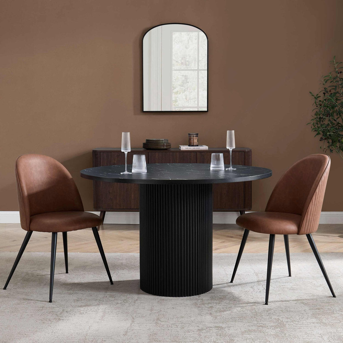 Dusklia - Hattie Set of 2 Dining Chairs - Faux Leather Tan