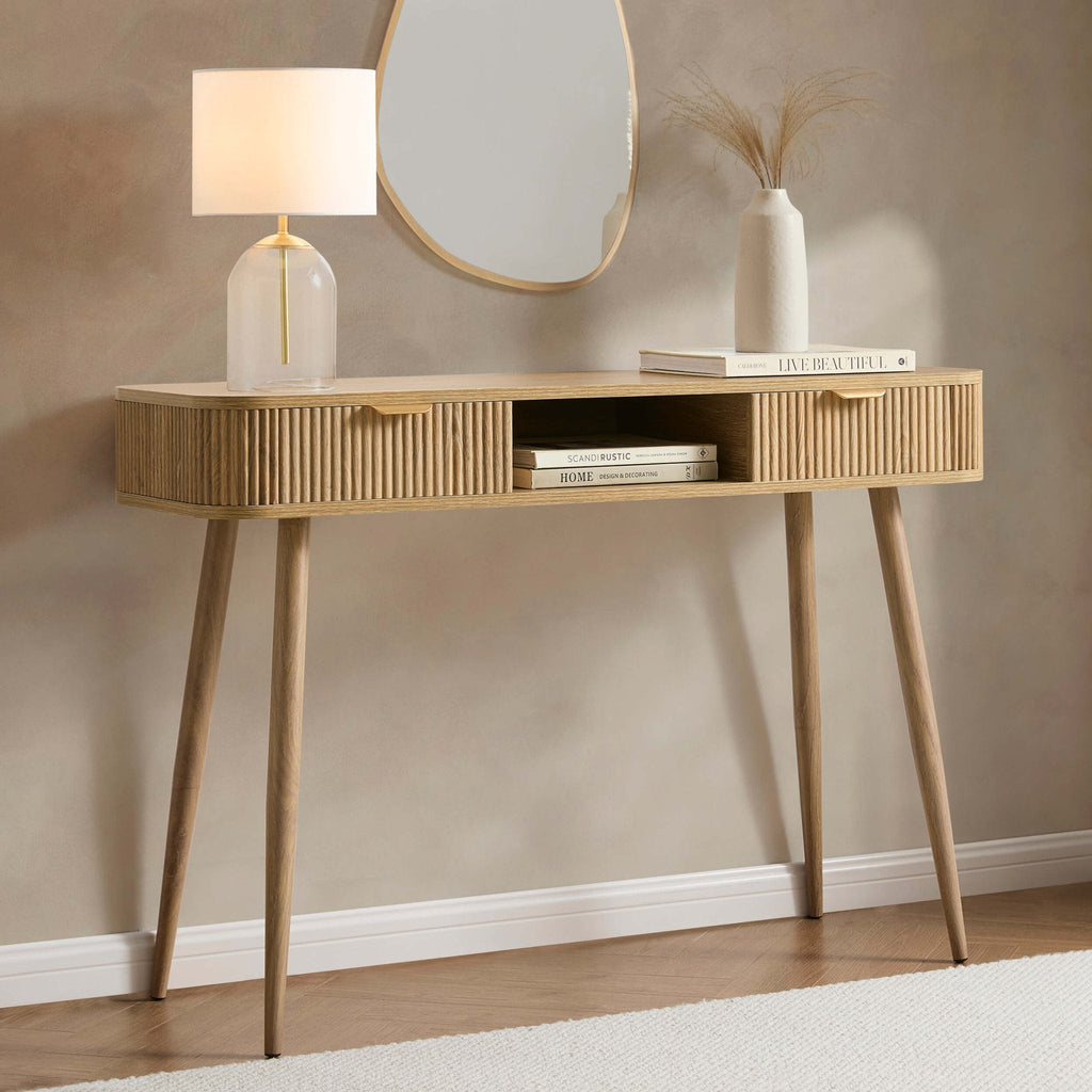 Dusklia - Hattie Storage Dressing Table Console - Light Wood
