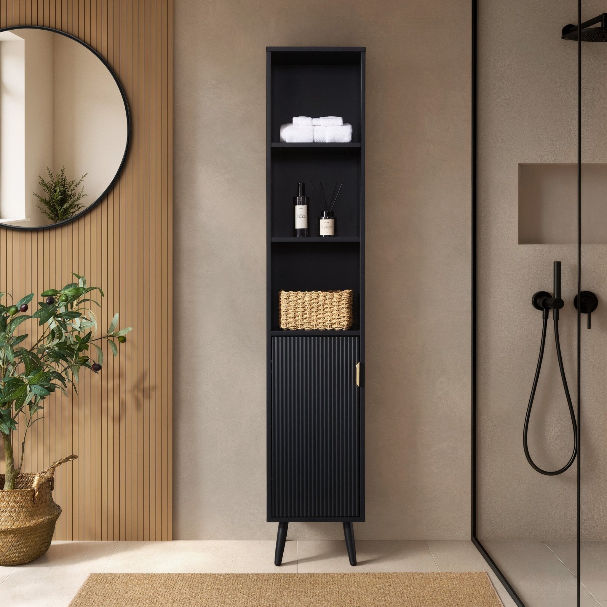 Dusklia - Hattie Tall Bathroom Storage Cabinet - Black