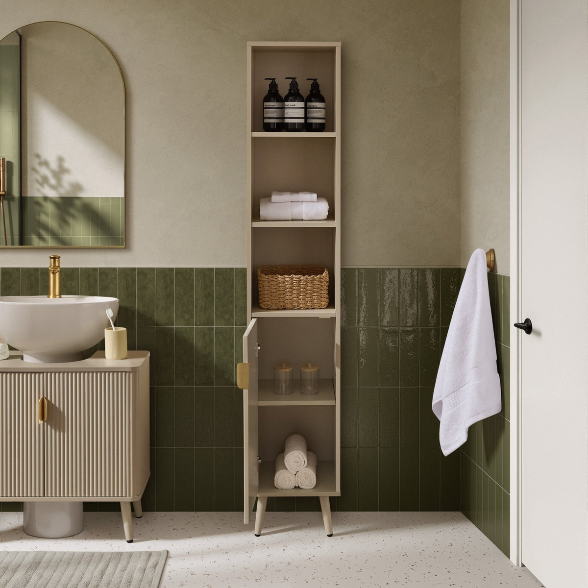 Dusklia - Hattie Tall Bathroom Storage Cabinet - Oyster
