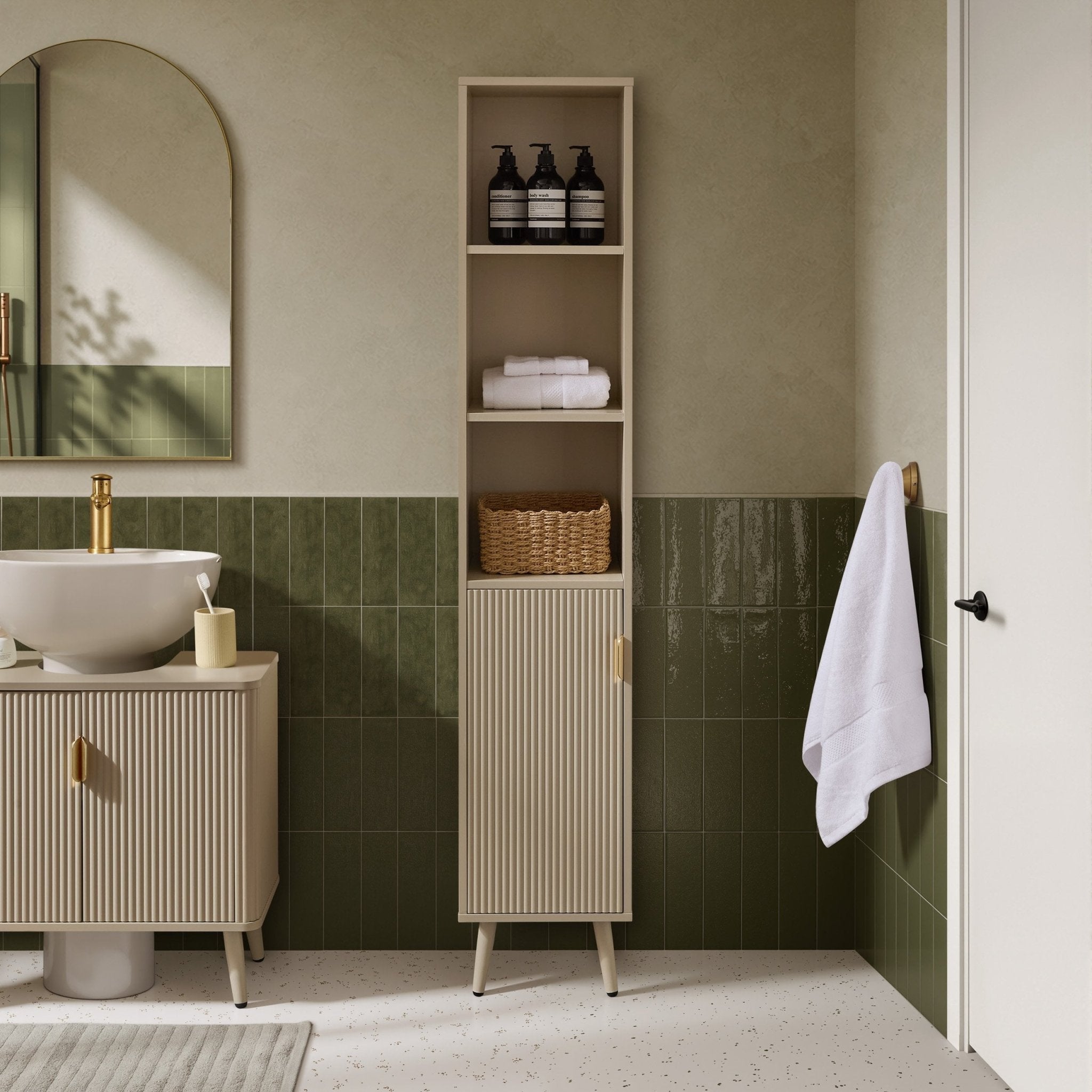 Dusklia - Hattie Tall Bathroom Storage Cabinet - Oyster