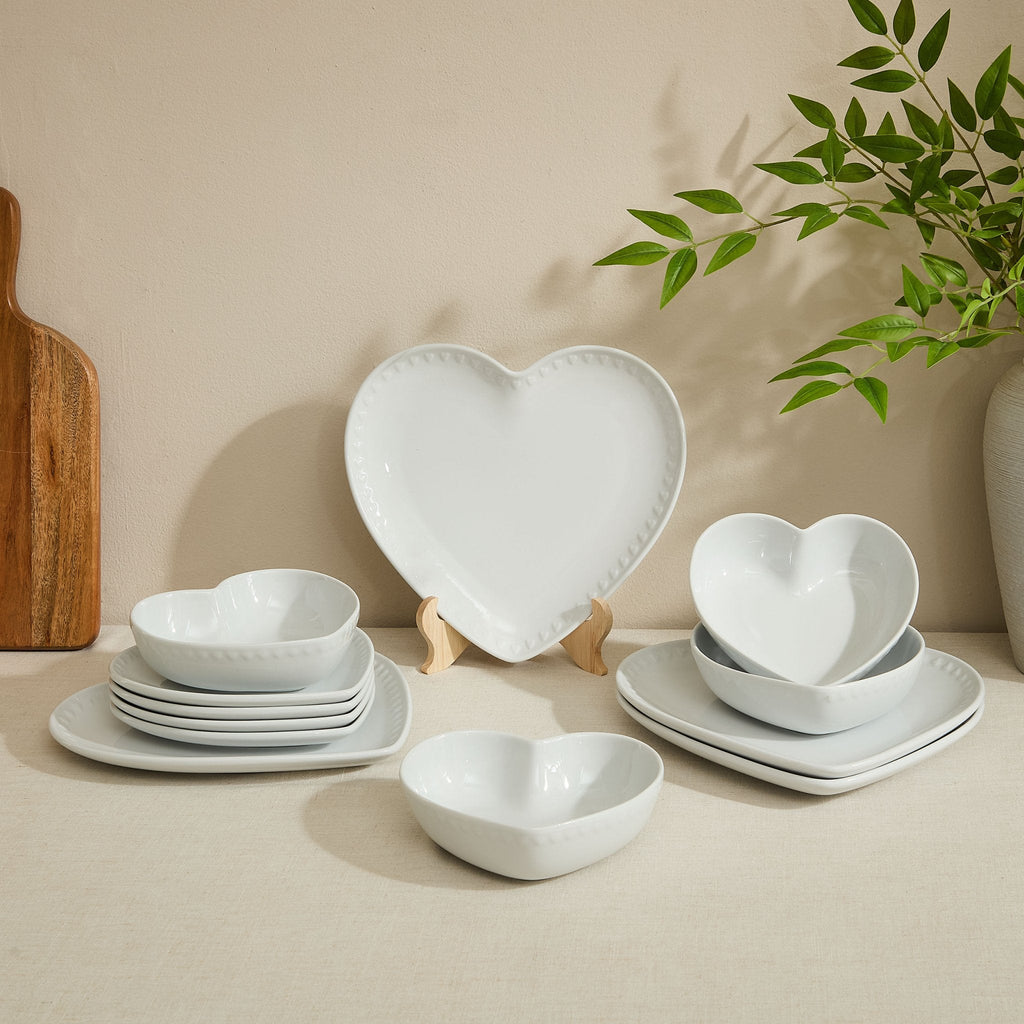 Dusklia - Heart Shaped 12 Piece Dinner Set - White