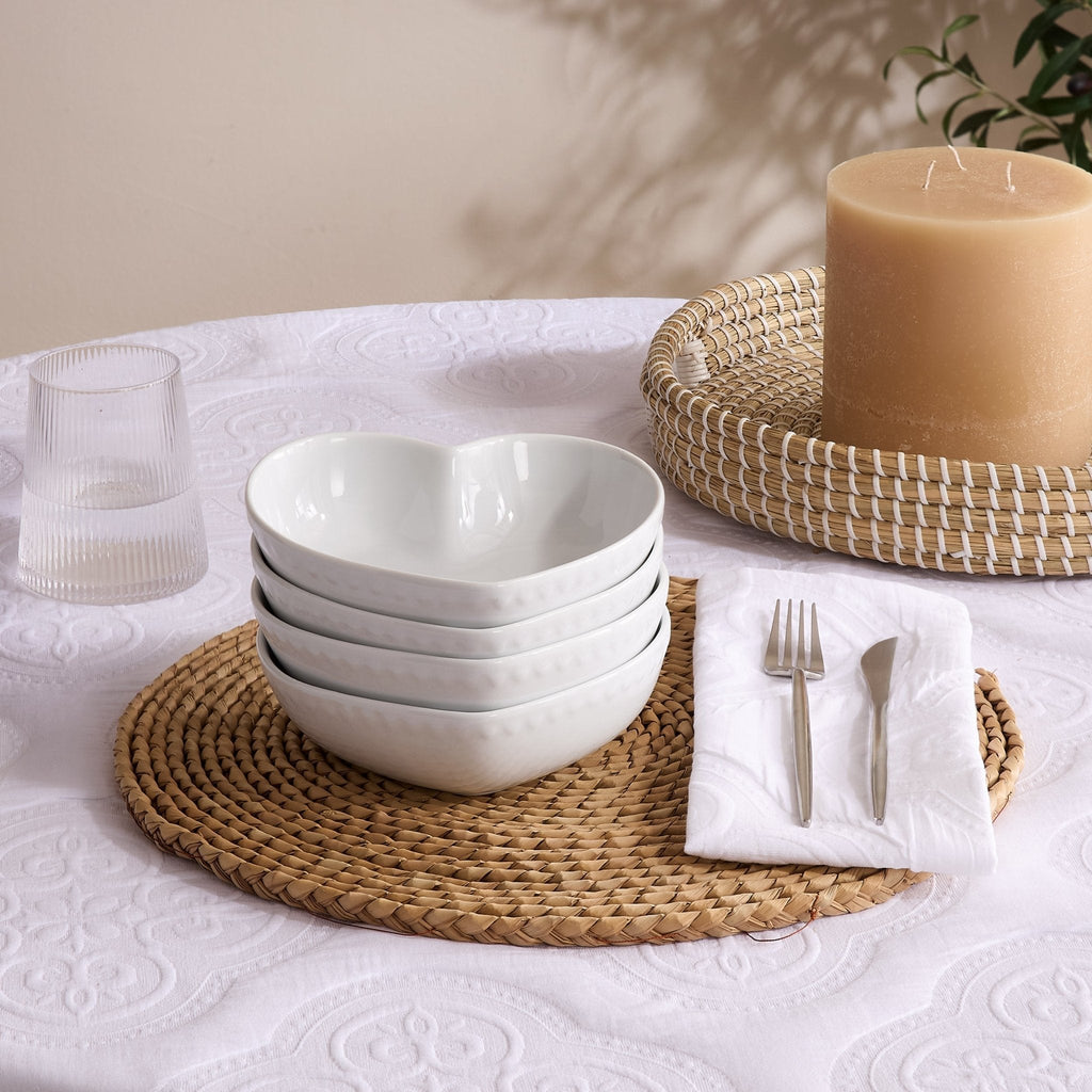 Dusklia - Heart Shaped Set of 4 Cereal Bowls - White