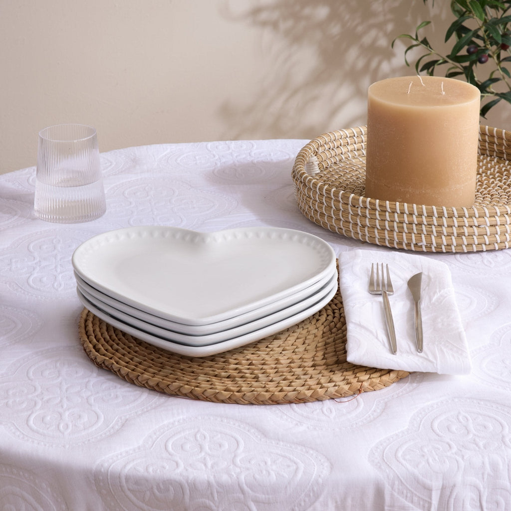 Dusklia - Heart Shaped Set of 4 Dinner Plates - White