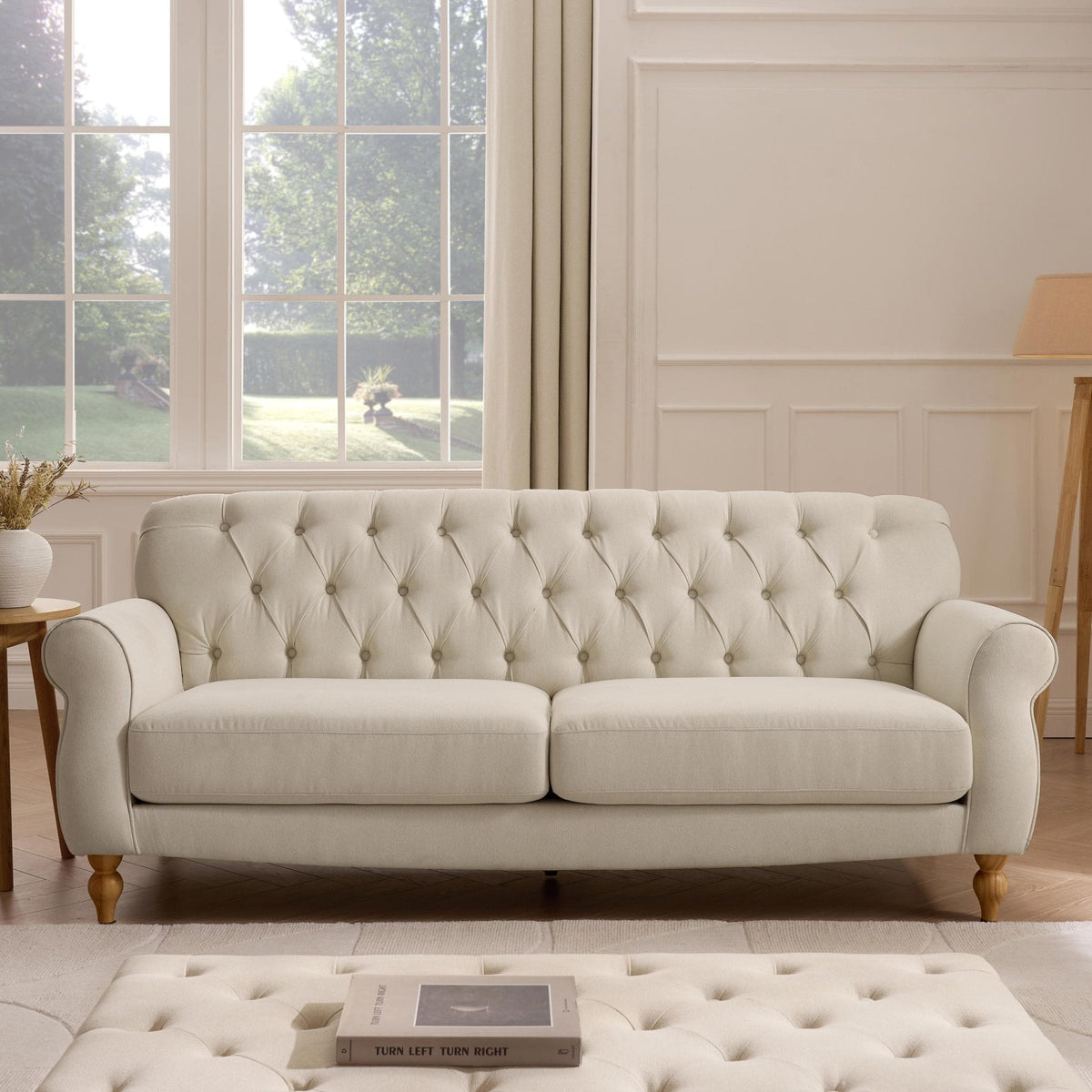 Dusklia - Hebden 3 Seater Sofa - Cream Linen