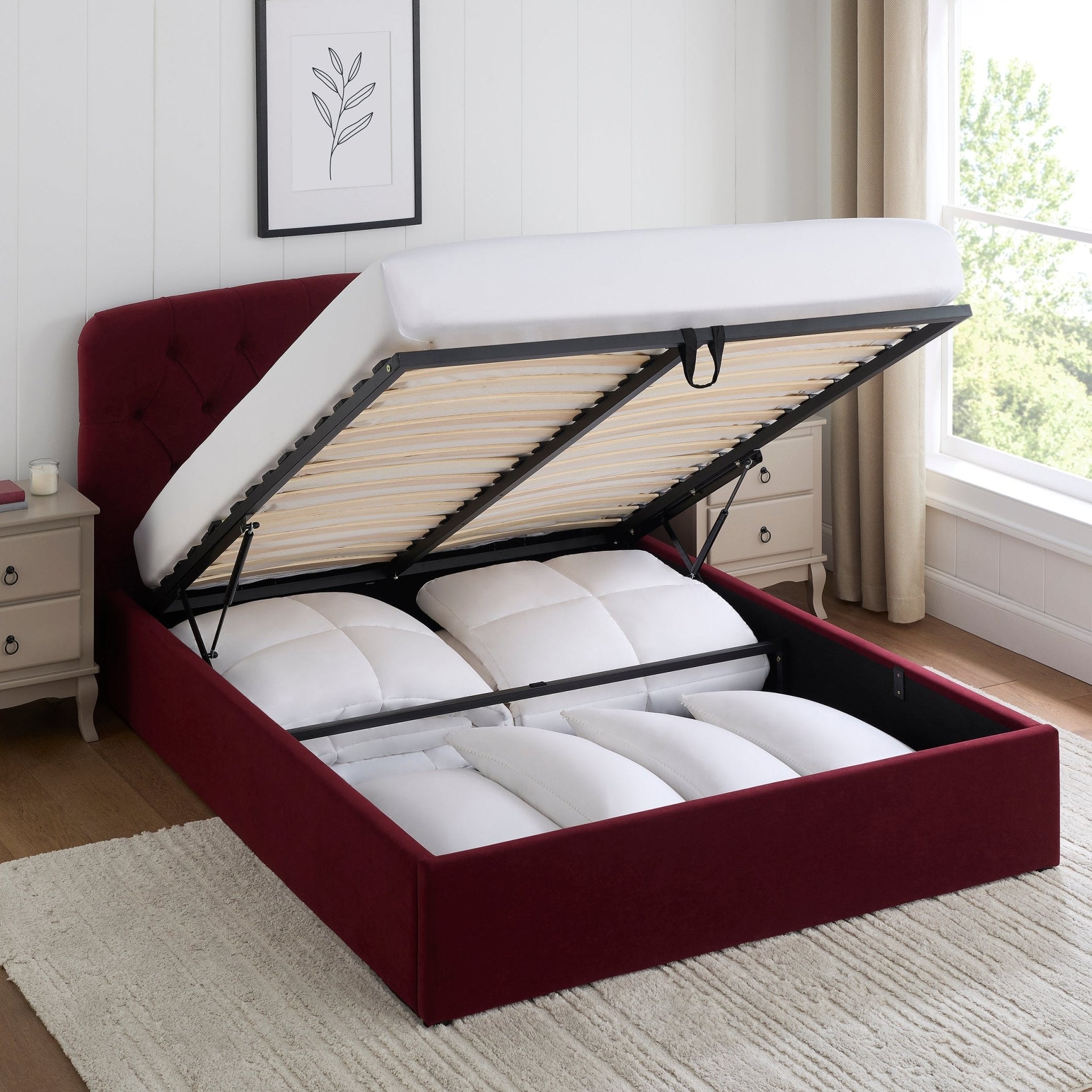 Dusklia - Hebden Ottoman Storage Bed - Berry