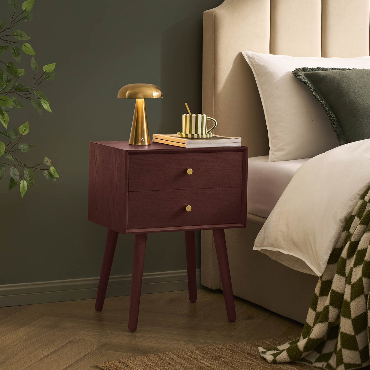 Dusklia - Heidi Oak 2 Drawer Bedside Table - Cherry Wood