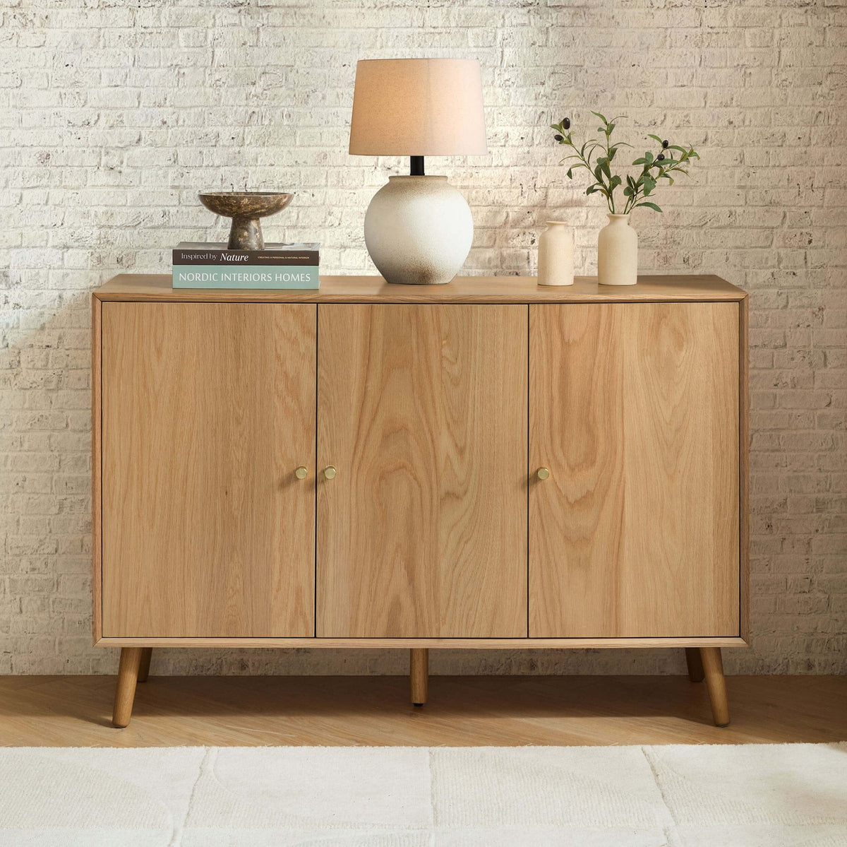 Dusklia - Heidi Oak 3 Door Sideboard - Light Wood