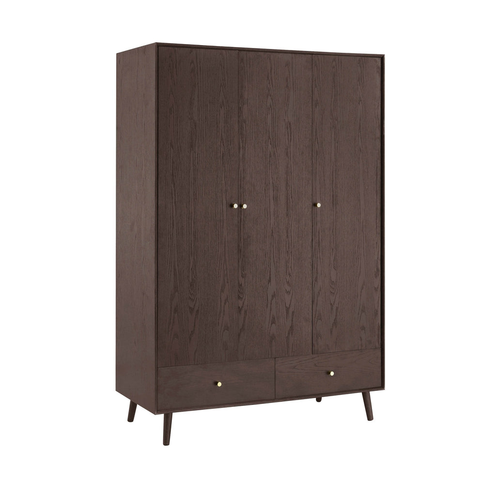 Dusklia - Heidi Oak 3 Door Wardrobe with Drawers - Walnut