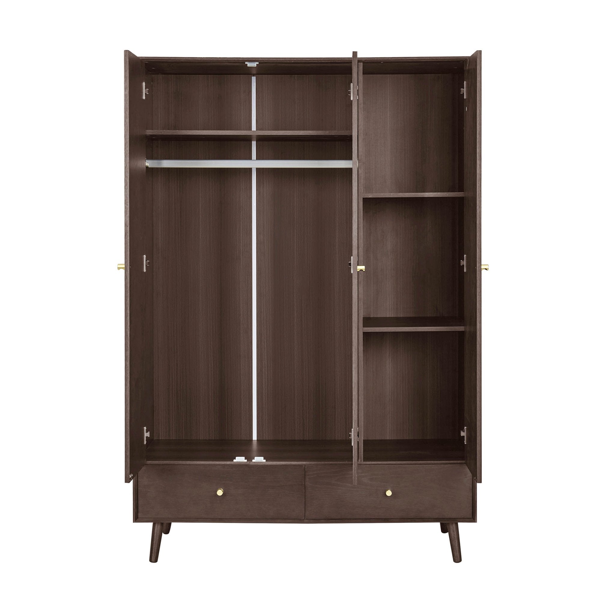 Dusklia - Heidi Oak 3 Door Wardrobe with Drawers - Walnut