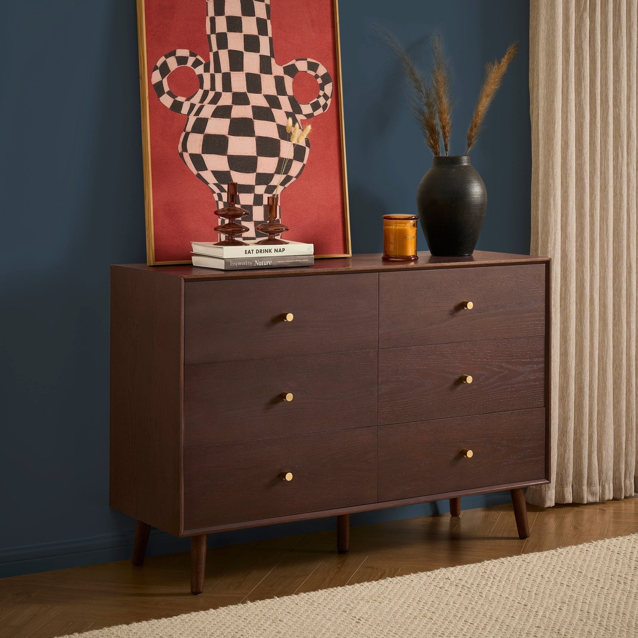 Dusklia - Heidi Oak 6 Drawer Chest - Walnut