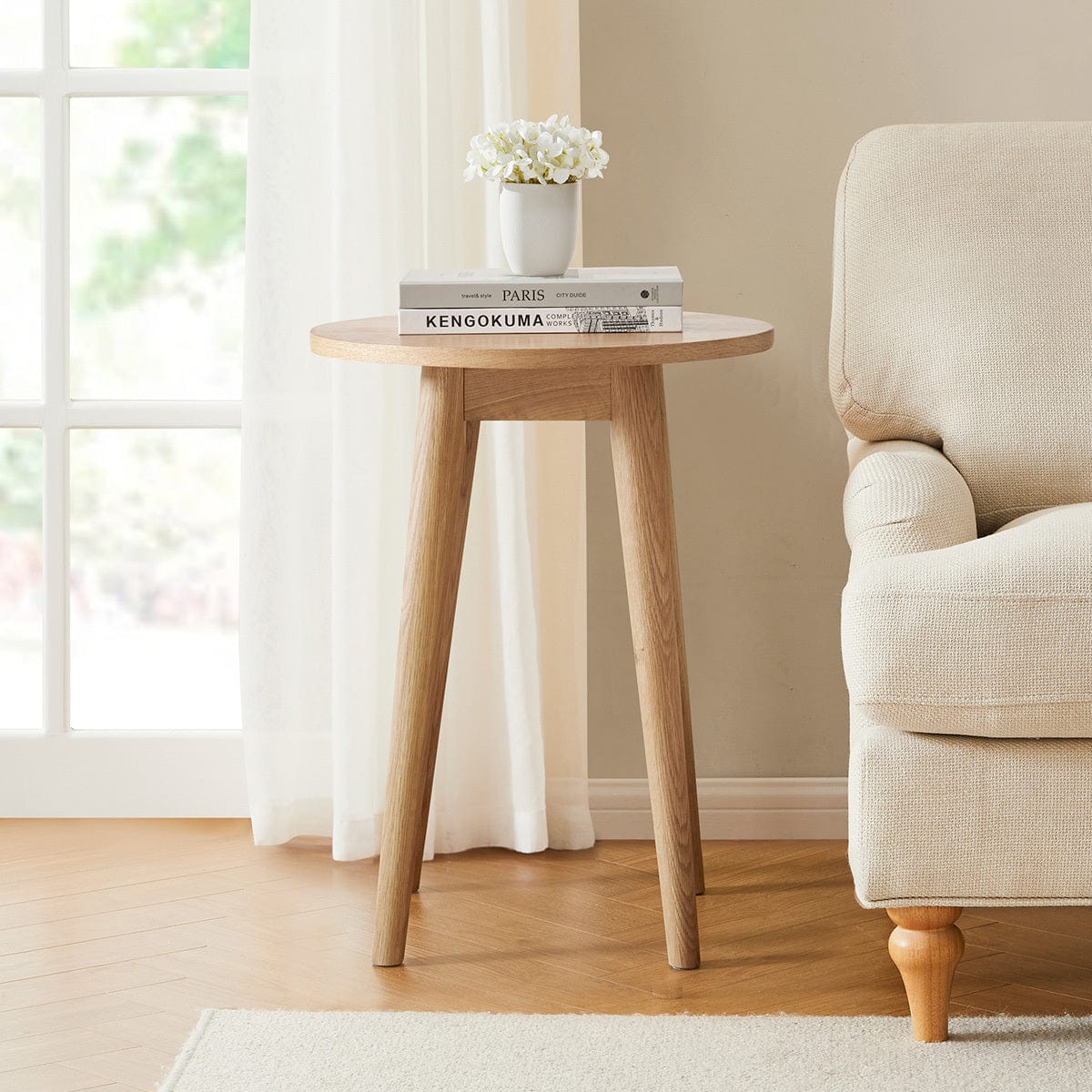 Dusklia - Heidi Solid Oak Round Side Table - Light Wood