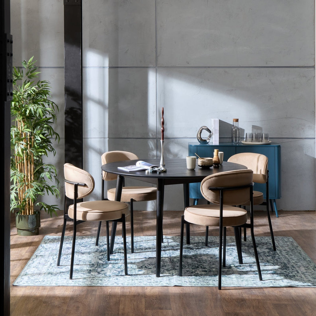Dusklia - Heidi Solid Oak 4-6 Seater Round Dining Table - Black