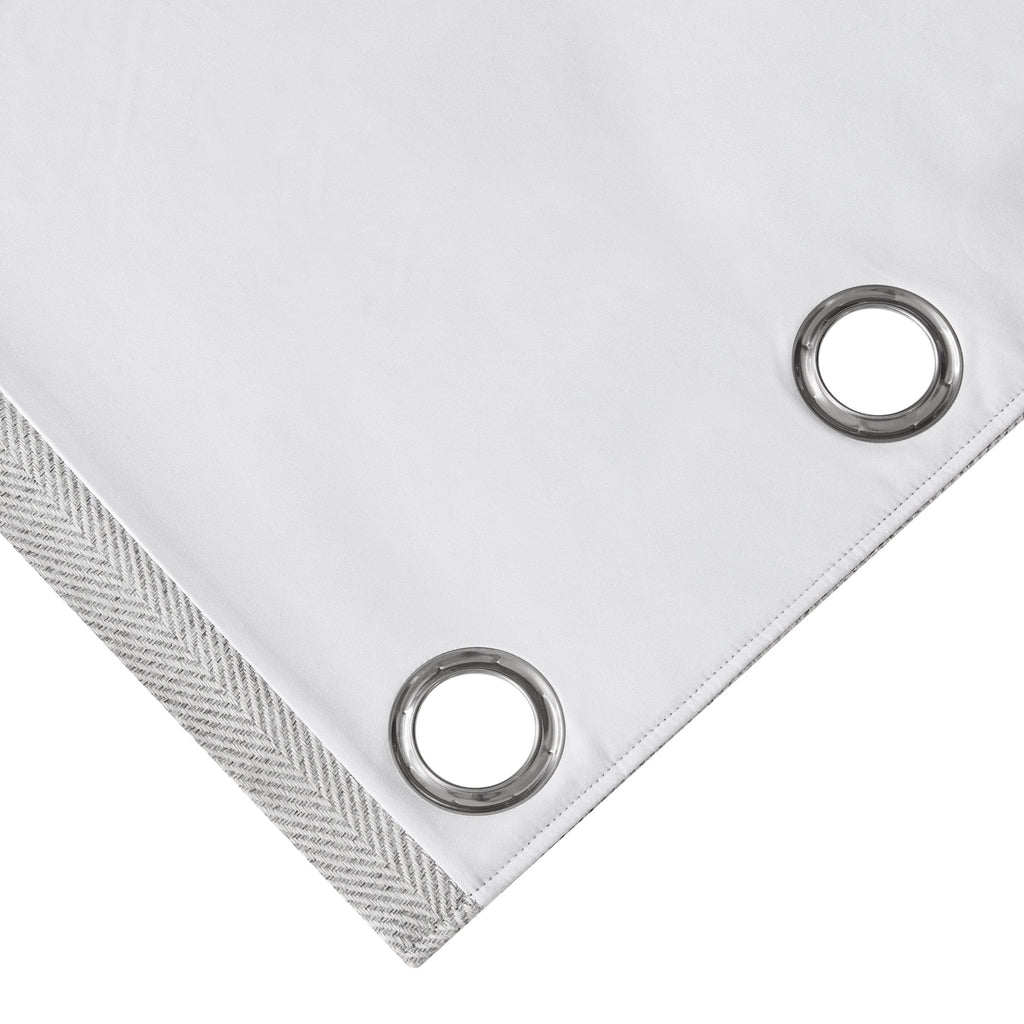Dusklia - Herringbone Thermal Blackout Eyelet Curtains - Light Grey