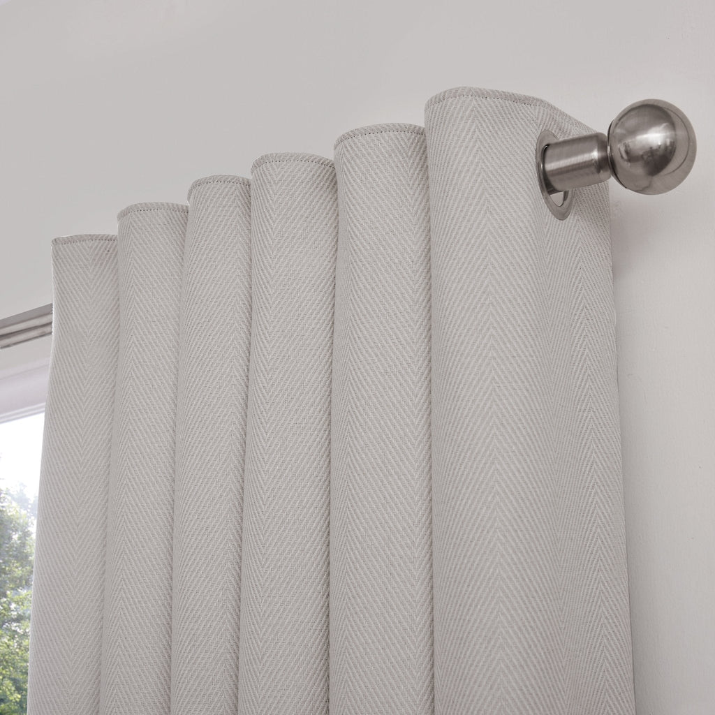 Dusklia - Herringbone Thermal Blackout Eyelet Curtains - Light Grey