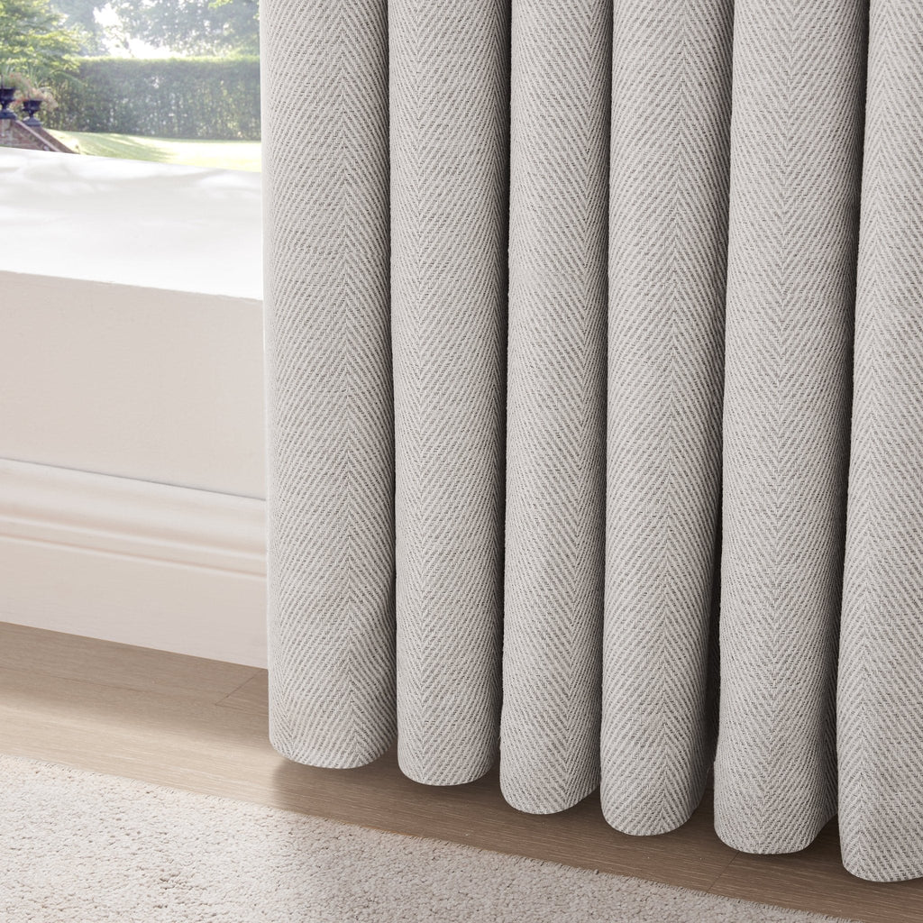 Dusklia - Herringbone Thermal Blackout Eyelet Curtains - Light Grey