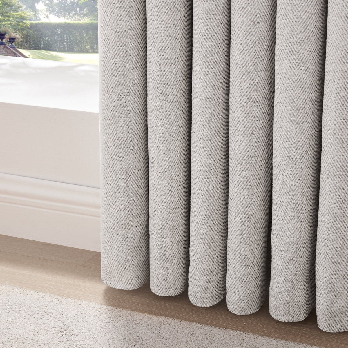 Dusklia - Herringbone Thermal Blackout Eyelet Curtains - Light Grey