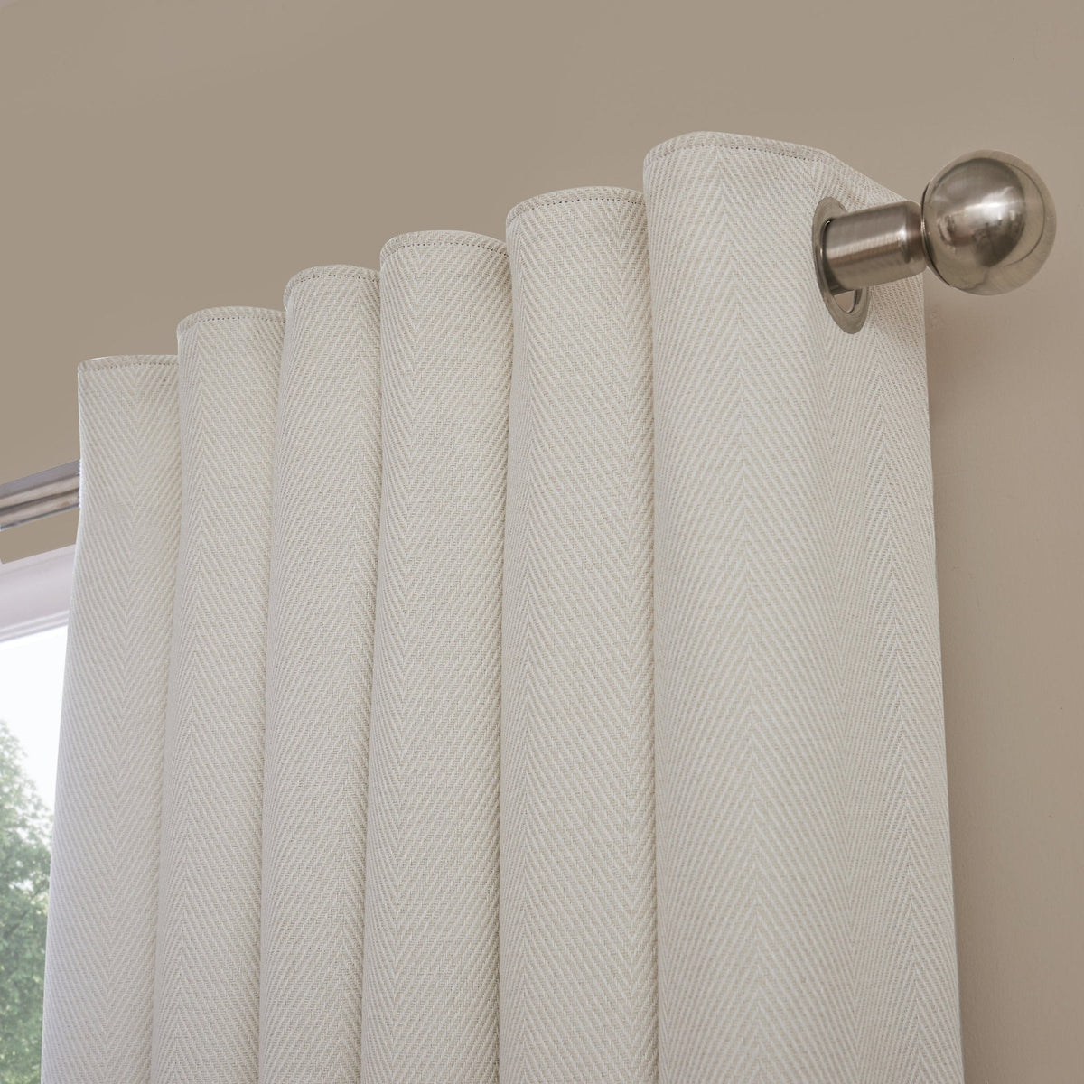 Dusklia - Herringbone Thermal Blackout Eyelet Curtains - Off White