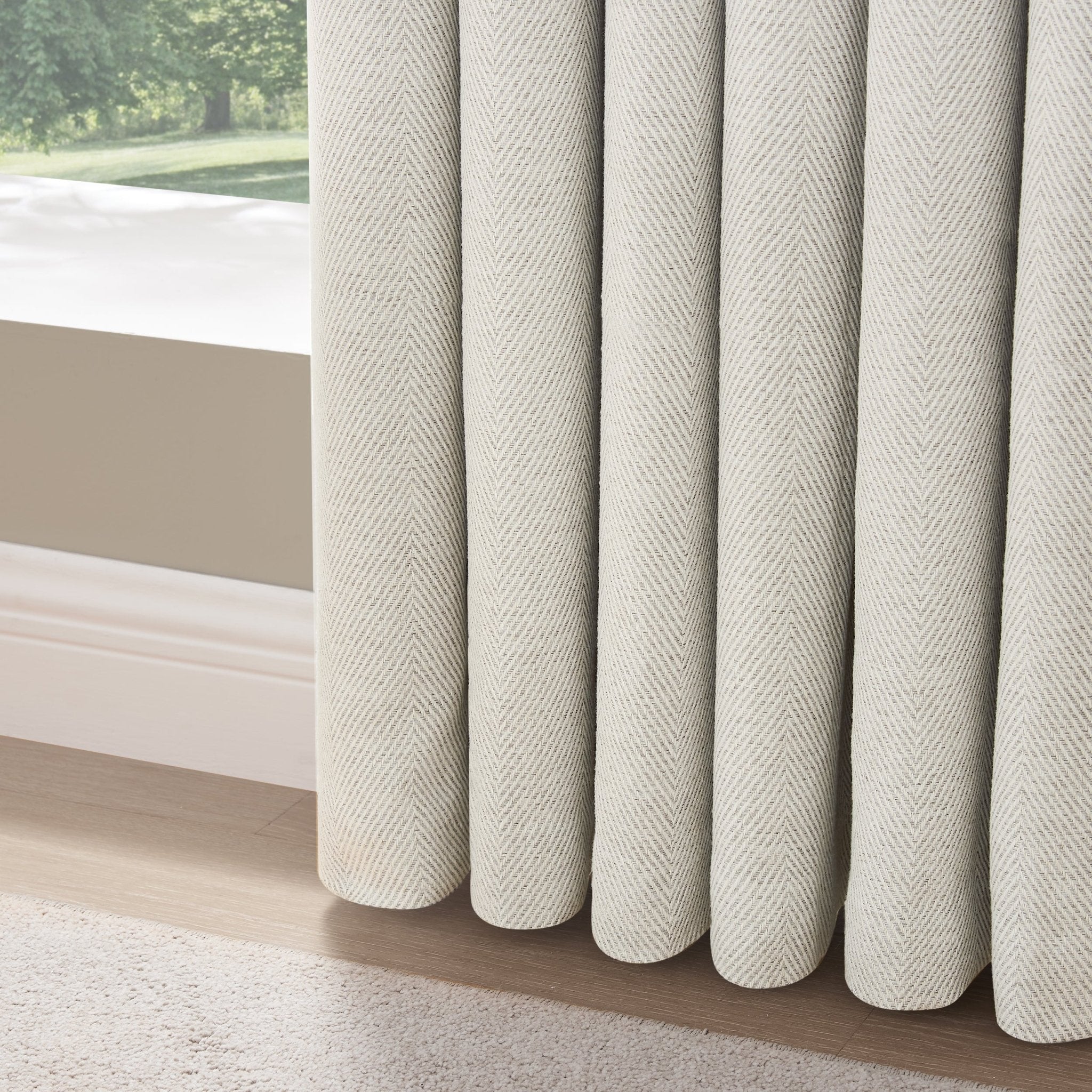 Dusklia - Herringbone Thermal Blackout Eyelet Curtains - Off White