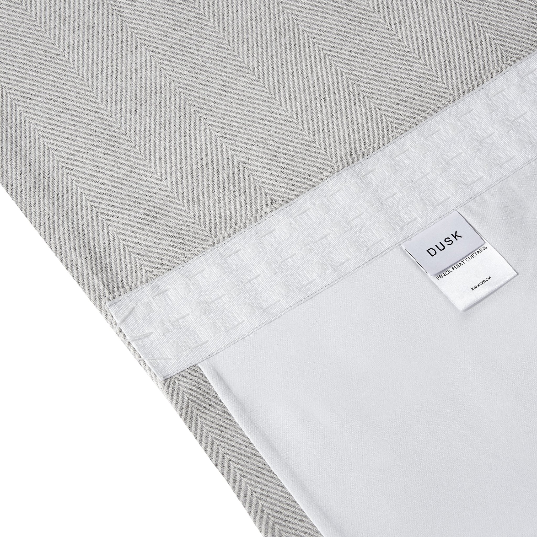 Dusklia - Herringbone Thermal Blackout Pencil Pleat Curtains - Light Grey