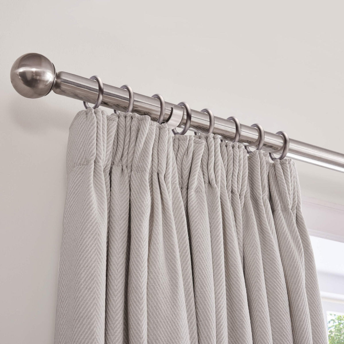 Dusklia - Herringbone Thermal Blackout Pencil Pleat Curtains - Light Grey