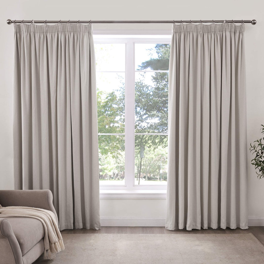 Dusklia - Herringbone Thermal Blackout Pencil Pleat Curtains - Light Grey