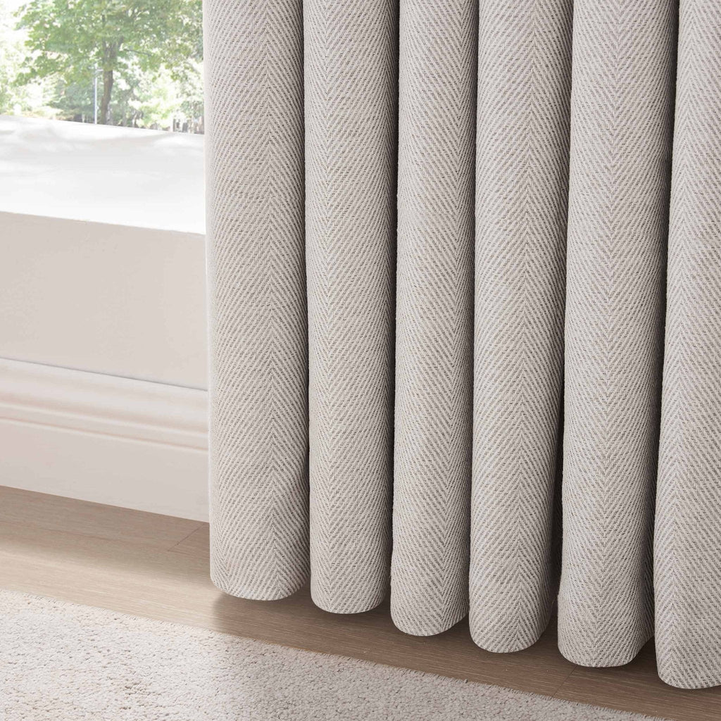 Dusklia - Herringbone Thermal Blackout Pencil Pleat Curtains - Light Grey