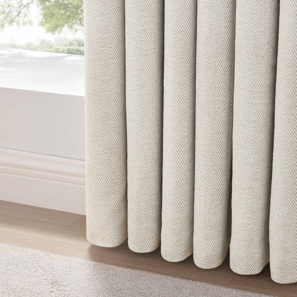 Dusklia - Herringbone Thermal Blackout Pencil Pleat Curtains - Off White